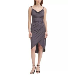 Guess Womens Size 14 Faux Wrap Cowlneck Slip Dress in Slate Gray Stretch $108